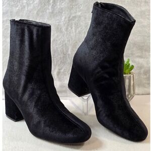 Free People Black Velvet‎ Ankle Boots Block Heel Made in Portugal Size 37